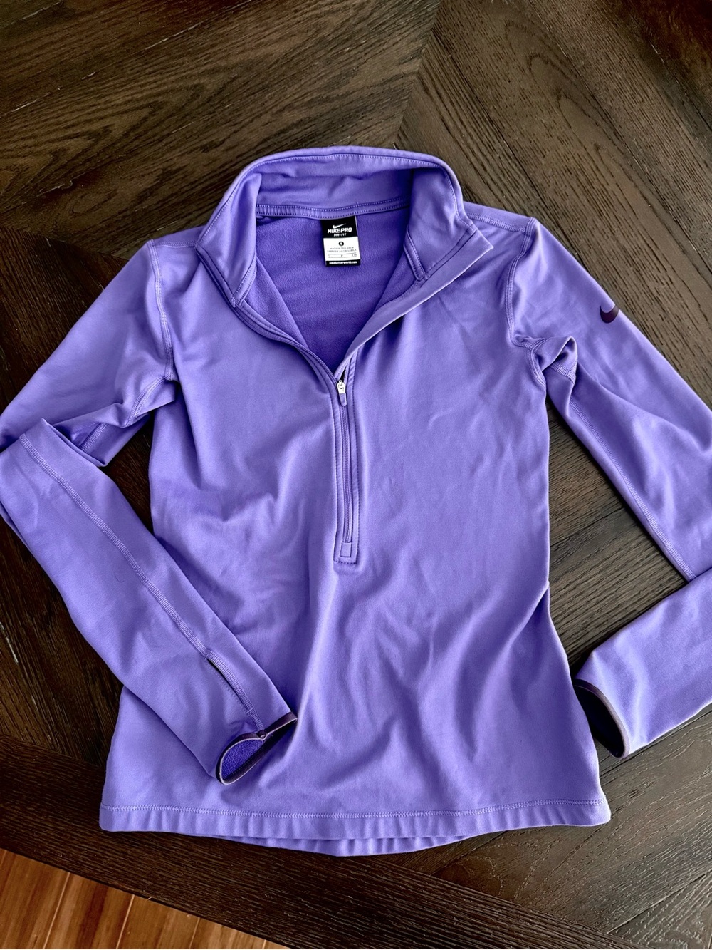Nike Women’s Lavender Quarter-Zip Performance Dri-fit Pullover Small Thumbholes